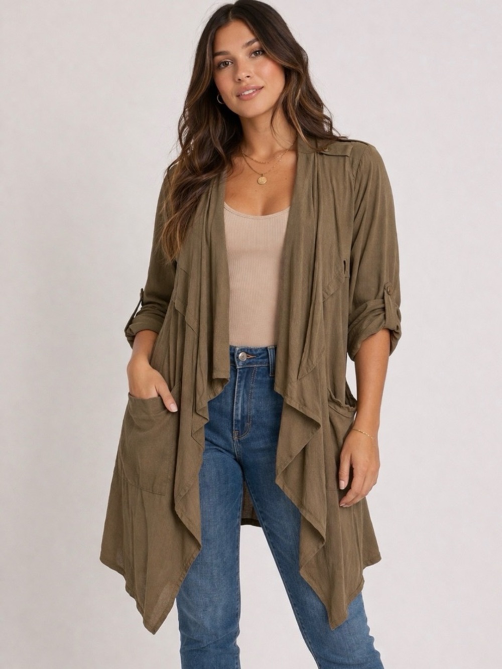 Waterfall Cardigan Olive Green Jacket Naked Zebra Draped Military Utility Top sm
